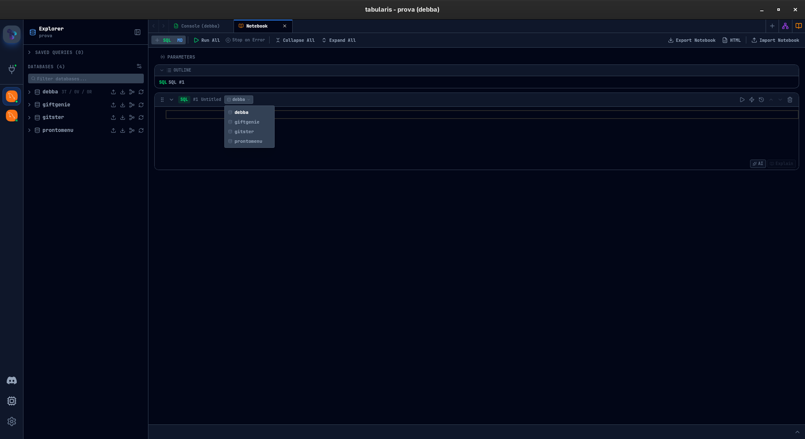 Per-cell database selector dropdown
