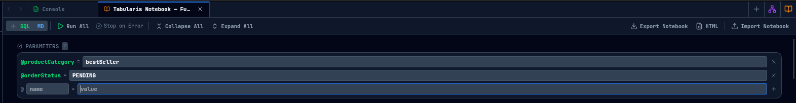 Parameters panel